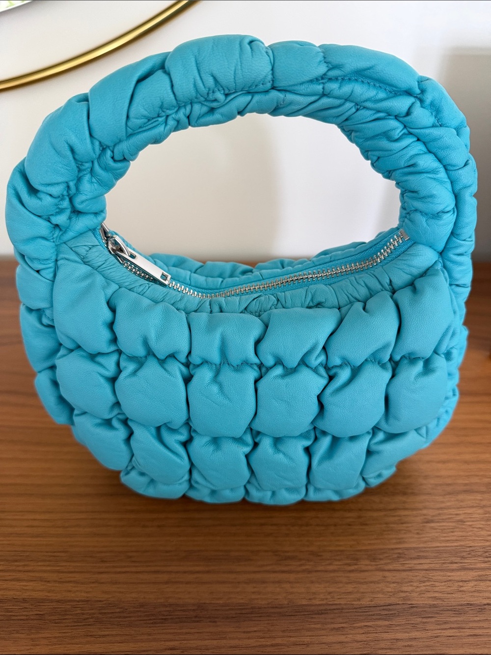COS leather *Like New* Turquoise Quilted Padded purse - Picture 3 of 3